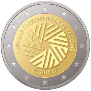 Moneda 2 euros de Letonia 2015 Presidencia Letona del Consejo
