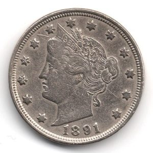 Moneda de EE.UU. 0005 centavos 1891 LIBERTY HEAD. MBC