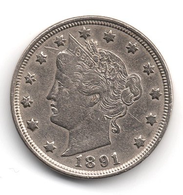 Moneda de EE.UU. 0005 centavos 1891 LIBERTY HEAD. MBC