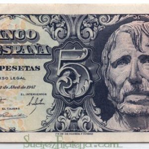 Billete Estado Español 0005 pesetas Madrid 1947 SIN SERIE EBC