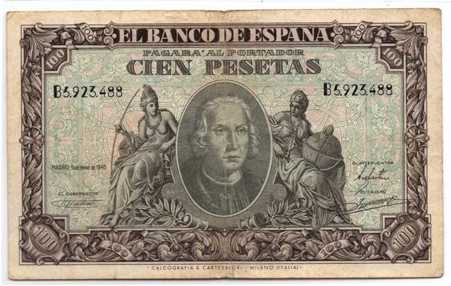 Billete Estado Español 0100 pesetas Madrid 1940 MBC+