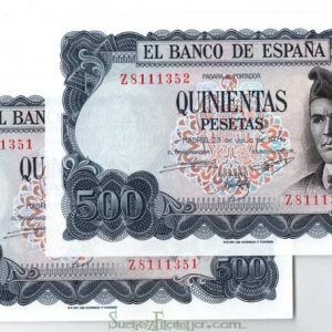 Billete Estado Español 0500 pesetas Madrid 1971 PAREJA SC