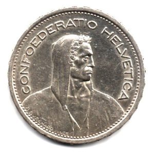 Moneda de Suiza 5 francos 1954. MBC . CECA B