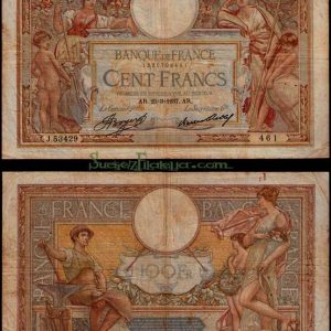 Billete Francia 100 Francos BC+ Puntos Grapa. 25 Marzo 1937