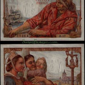 Billete Francia 020 Francos S/C. 21 Mayo 1942. Puntos Grapa