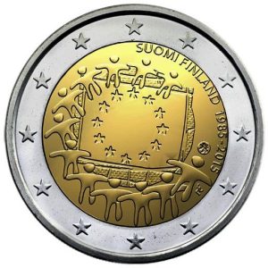 Moneda 2 euros de Finlandia 2015 Tema común Bandera Europa
