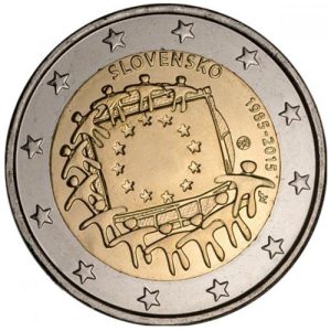Moneda 2 euros de Eslovaquia 2015 Tema común Bandera Europea