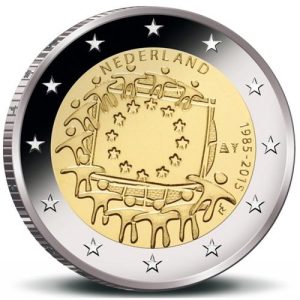 Moneda 2 euros de Holanda 2015 Tema común Bandera Europea