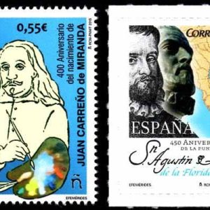 4991-92. Sello Efemérides. San Agustín y Carreño Miranda