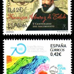 5002-03. Sello ONU y Fco. Álvarez de Toledo. Efemérides