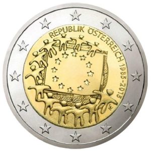 Moneda 2 euros de Austria 2015  Tema común Bandera Europea