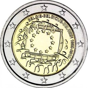 Moneda 2 euros de Bélgica 2015 Tema común Bandera Europea