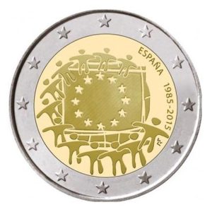 Moneda 2 euros de España 2015 Tema común Bandera Europea