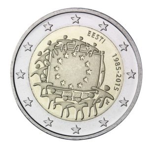 Moneda 2 euros de Estonia 2015 Tema común Bandera Europea