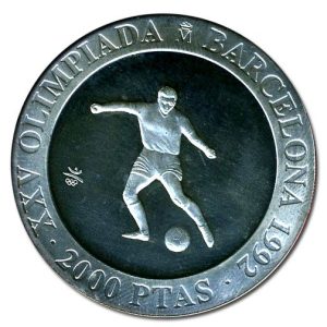 Año 1990. MONEDA PLATA 2000 ptas FDC. Barcelona 92. Futbol
