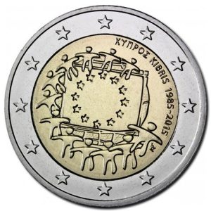 Moneda 2 euros de Chipre 2015 Tema común Bandera Europea