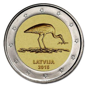 Moneda 2 euros de Letonia 2015 Cigüeña Negra