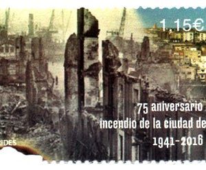 5029. Sello 75 Aniversario Incendio de Santander. Efemérides