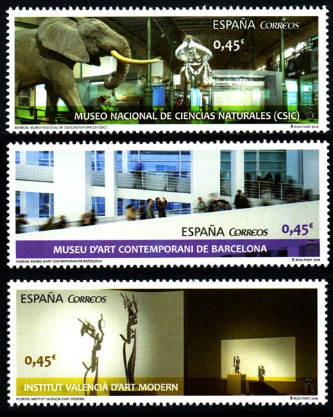 5034-36. Sello Museos Españoles - Ciencias Naturales, Arte Cont