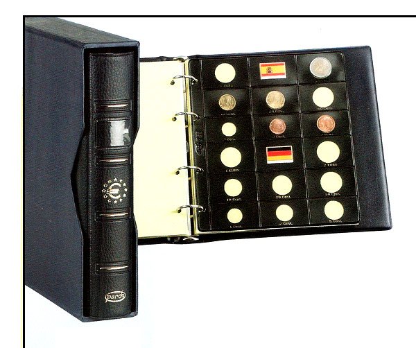 Album monedas EUROS (incluye cajetin). Pardo. Con hojas 755