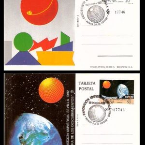 Tarjeta Postal Expo Sevilla 92. Mat. Primer Dia Circulacion