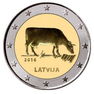 Moneda 2 euros de Letonia 2016 Sector Agrario, Vaca