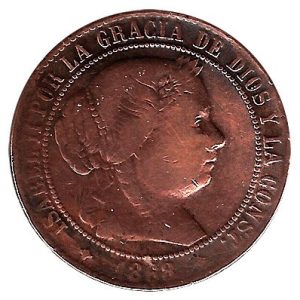 Moneda España Isabel II 2 1/2 Cent. de Escudo Jubia 1868-OM. BC