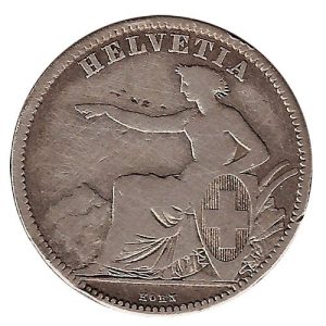 Moneda de Suiza 2 francos 1863. BC/MBC . CECA B
