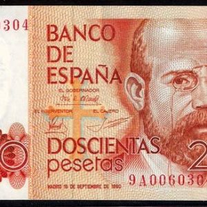 Billete Juan Carlos I 00200 pesetas Madrid 1980 SERIE 9A S/C