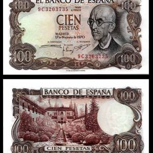 Billete Estado Español 0100 pesetas Madrid 1970 SC. Serie 9C