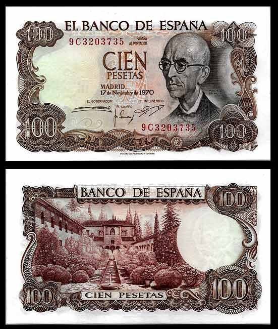 Billete Estado Español 0100 pesetas Madrid 1970 SC. Serie 9C