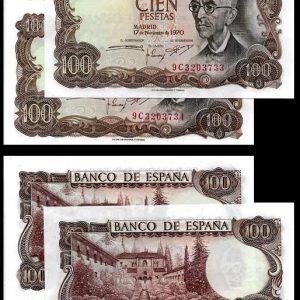 Billete Estado Español 0100 pesetas Madrid 1970 SC.Serie 9C Pareja
