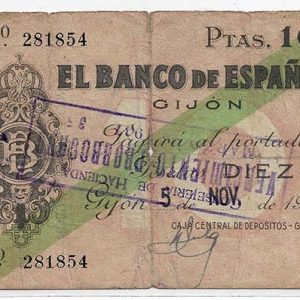 Billete Banco de España – Gijón 010 pesetas 1936 BC
