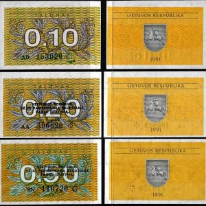 Billete Lituania 0,10 – 0,20 – 0,50 Talonas S/C. 1991