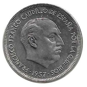 Moneda 025  pesetas 1957 *61 S/C