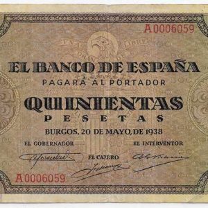 Billete Estado Español 0500 pesetas Burgos 1938  MBC