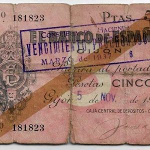 Billete Banco de España – Gijón 005 pesetas 1936 MC
