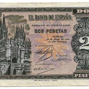 Billete Estado Español 0002 pesetas Burgos 1938 EBC