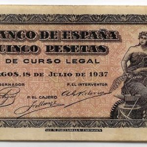 Billete Estado Español 0005 pesetas Burgos 1937 MBC