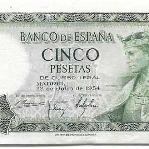 Billete Estado Español 0005 pesetas Madrid 1954 S/C Sin Serie