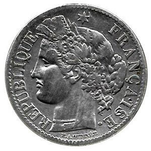 Moneda 002 Francos Francia 1870 BC. Ceca K