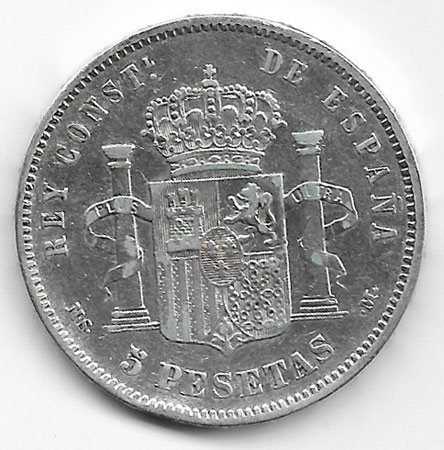 Moneda Alfonso XII 05 Pesetas 1879 (MSM).MBC (Falso Sevillano) - Imagen 3