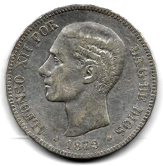 Moneda Alfonso XII 05 Pesetas 1879 (MSM).MBC (Falso Sevillano)
