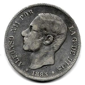 Moneda Alfonso XII 05 Pesetas 1885 *–.86 (MSM).MBC