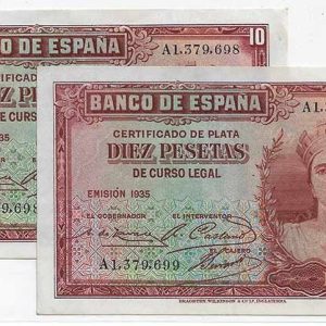 Billete Banco de España – Madrid 0010 pesetas 1935 EBC PAREJA