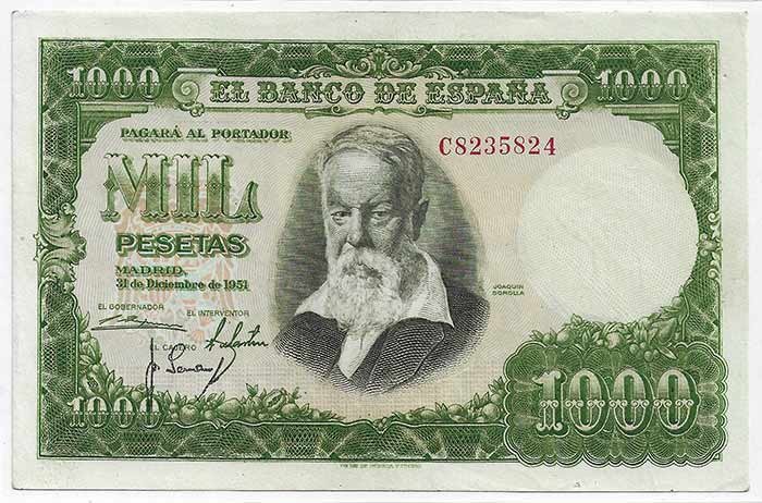 Billete Estado Español 1000 pesetas Madrid 1951 PTO GRAPA SC