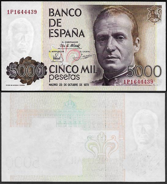 Billete Juan Carlos I 05000 pesetas Madrid 1979 S/C. Variedad