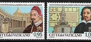 Serie sellos Vaticano 1749-50. Alejandro VII y Fco. Borromini