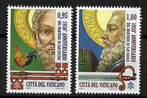 Serie sellos Vaticano 1756-57. Aniv. San Pedro y San Pablo