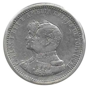 Moneda Portugal  500 reis 1898 Carlos I y reina Amelia. MBC